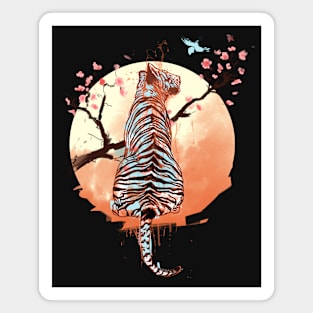 Tiger at sakura tree (dark version) Magnet